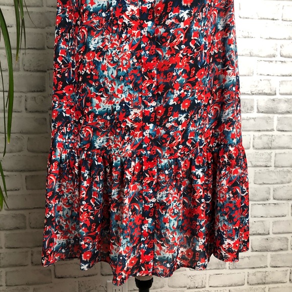 REISS Vali Ditsy Floral Print Dress Drop Waist Ruffle Hem Detail Sleeveless Sz 8 - Picture 5 of 15